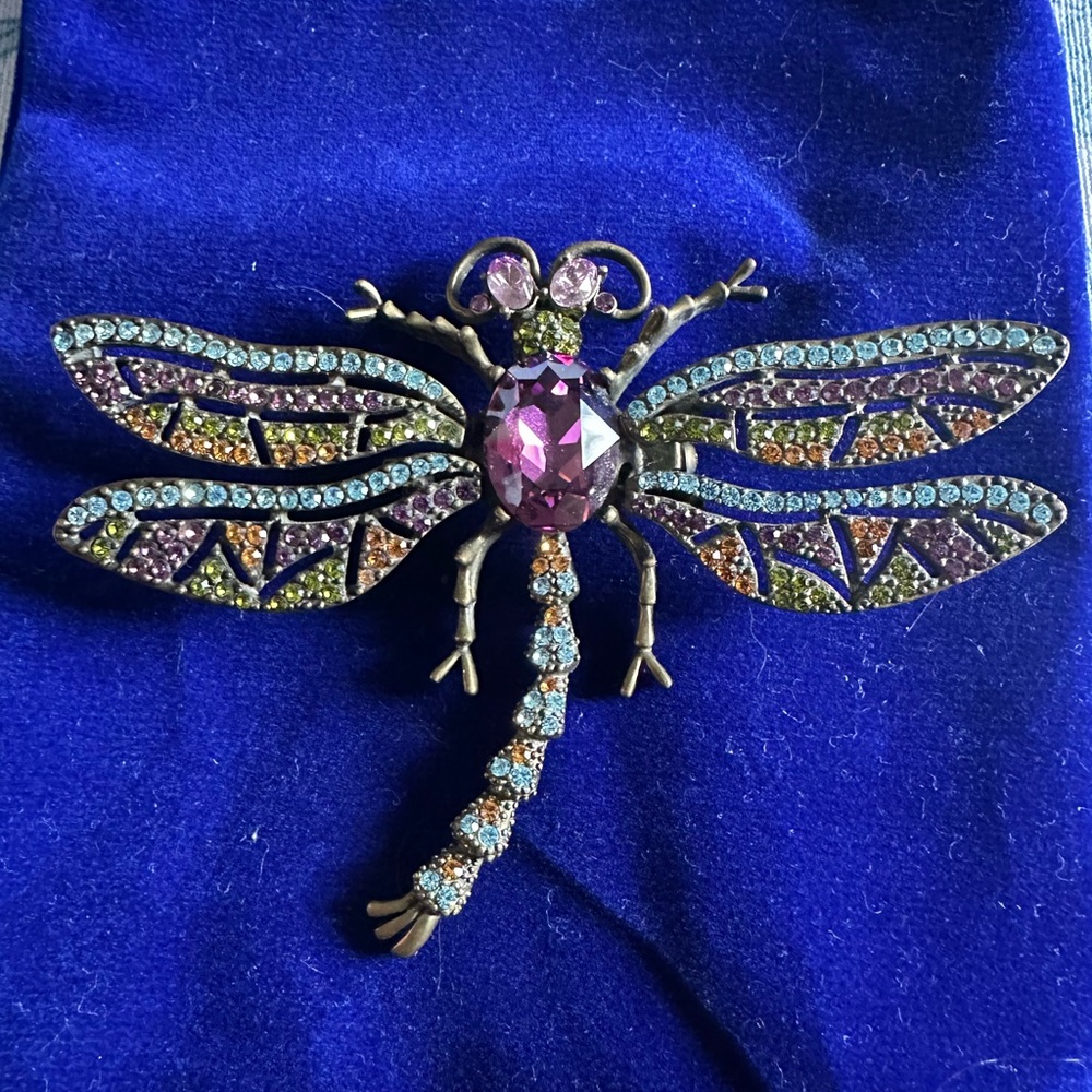 Elegant Dragonfly Brooch with Purple and Blue Accents